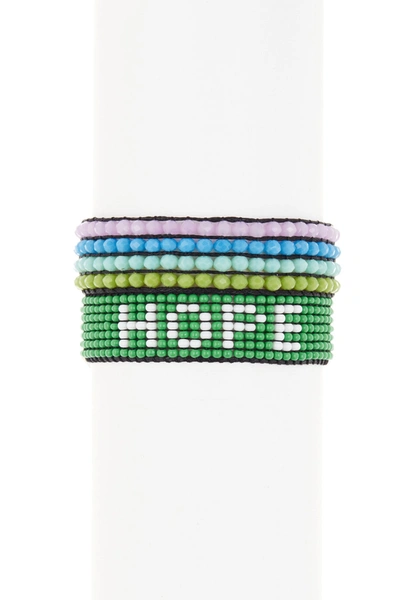 Shop Ayounik Hope & Crystal Beaded Adjustable Bracelet Set In Multi