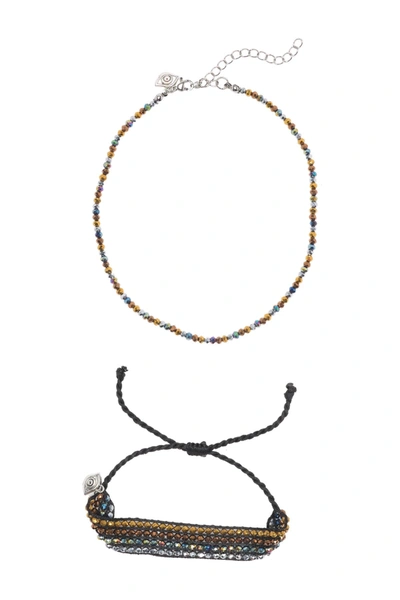 Shop Ayounik Crystal Beaded Bracelet & Choker Set In Multi