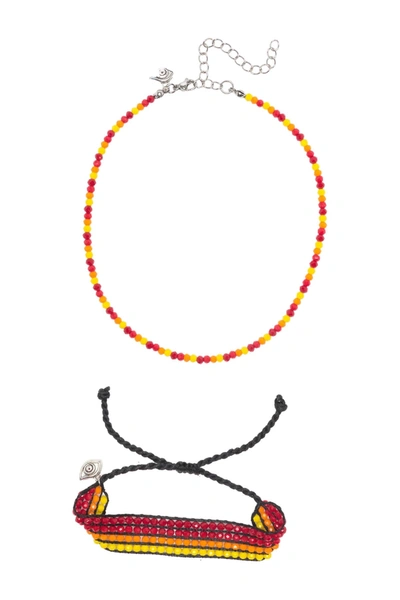 Shop Ayounik Crystal Beaded Bracelet & Choker Set In Multi