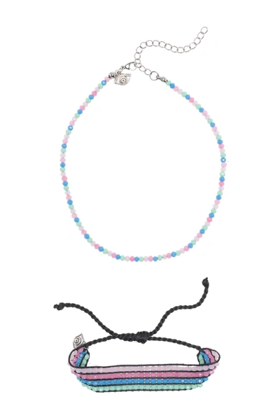 Shop Ayounik Crystal Beaded Bracelet & Choker Set In Blue