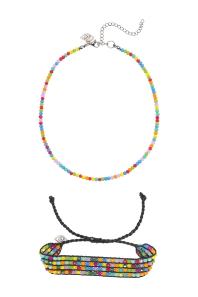 Shop Ayounik Crystal Beaded Bracelet & Choker Set In Multi