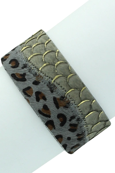 Shop Olivia Welles Snake Embossed & Faux Leopard Hair Bangle In Gold-grey