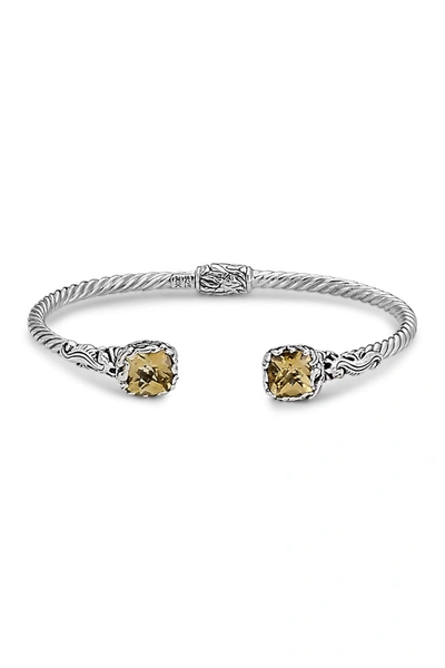 Samuel B Jewelry Samuel B. Sterling Silver & 18k Gold Citrine Seahorse Motif Hinged Bangle Bracelet In Yellow