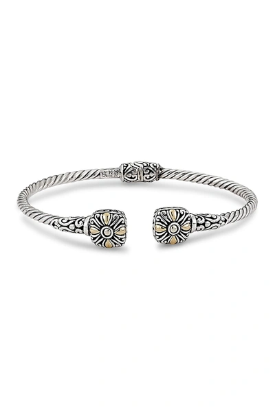 Samuel B Jewelry Samuel B. Sterling Silver & 18k Gold 3mm Hinged Four Leaf Clover Bangle In Silver-gold