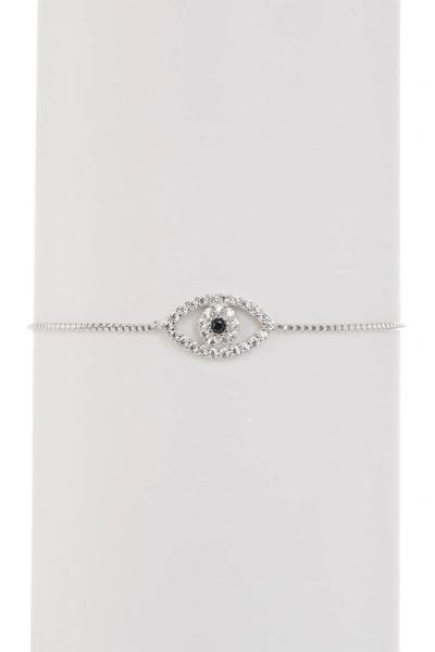 Shop Adornia White Rhodium Plated Pavé Swarovski Crystal Evil Eye Lariat Bracelet In Silver