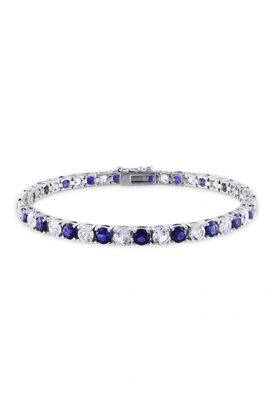 Delmar Sterling Silver Created Blue & White Sapphire Bracelet In Blue