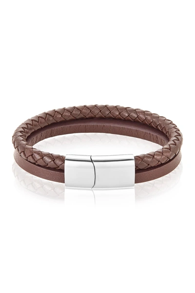 Shop Adornia Leather Braided Combo Bracelet In Silver