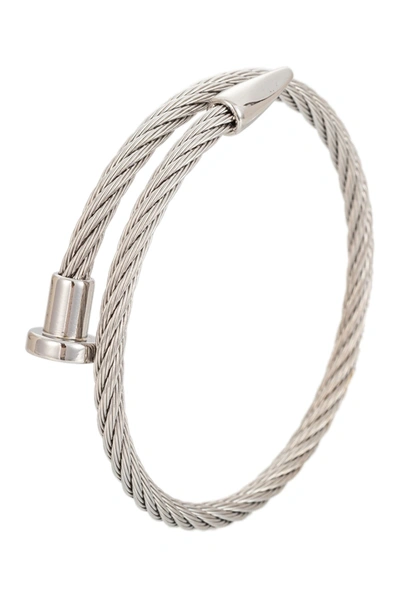 Shop Eye Candy Los Angeles Leo Titanium Spike Cuff Cable Bracelet In Silver