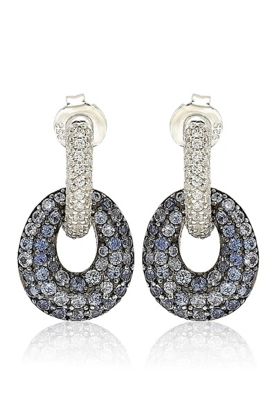 Suzy Levian Sterling Silver Blue & White Sapphire And Diamond Accent Double Oval Dangle Earrings In Blue