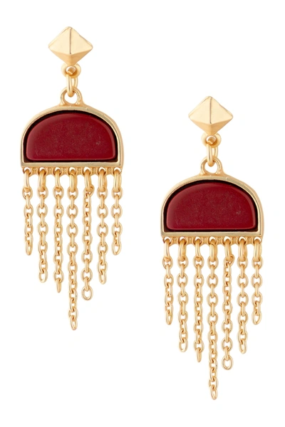 Shop Jardin Pyramid Stud Semi Precious Half Circle Red Turquoise Stone Chain Tassel Drop Earrings In Red/gold