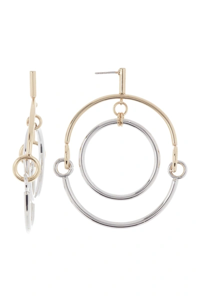 Shop Rebecca Minkoff Two-tone Gold Plated Interlocking Ring Drop Earrings In Gold / Rhodium