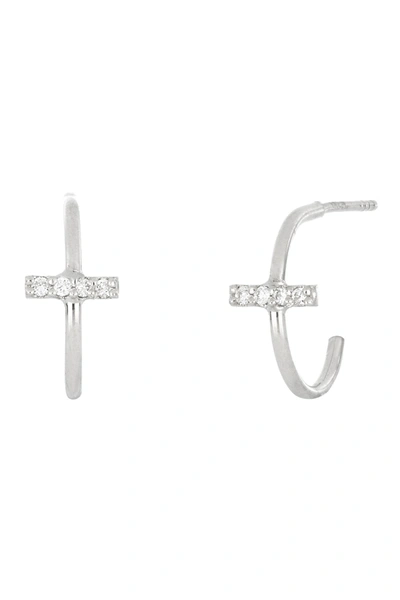 Shop Bony Levy Icon 18k White Gold Pave Diamond Bar Huggie Earrings In 18kw