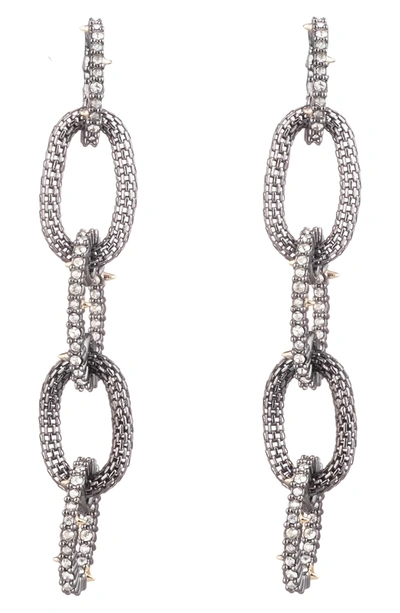 Shop Alexis Bittar Crystal Encrusted Mesh Chain Earrings In Black