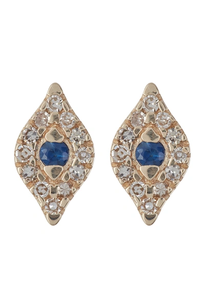 Shop Ron Hami 14k Yellow Gold Diamond & Sapphire Evil Eye Stud Earrings In Yellow Gold/diamond/sapphire