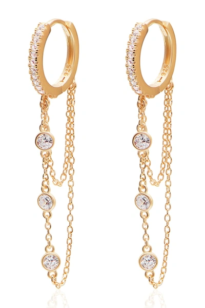 Gab+cos Designs 14k Yellow Gold Sterling Silver Pave Cz Huggie Hoop & Dangle Earrings In Gold