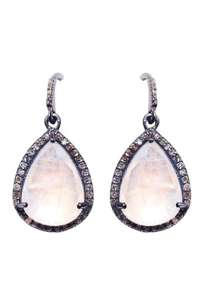 Shop Adornia Fine Sterling Silver Diamond Halo Moonstone Drop Earrings In White