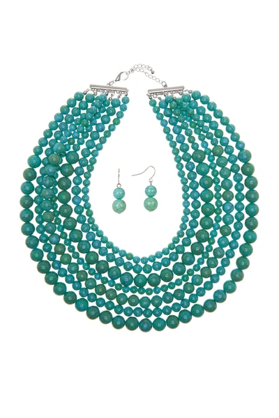 Eye Candy Los Angeles Stone Layered Necklace & Earrings Set In Turquoise