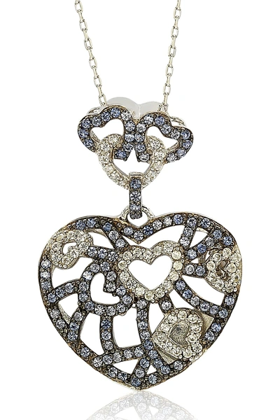 Shop Suzy Levian Sterling Silver Pavé Blue Sapphire & Lab Created White Sapphire Heart Pendant Necklace