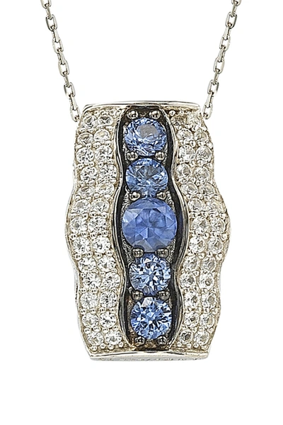 Shop Suzy Levian Two-tone Sapphire & Lab Created White Sapphire Pendant Necklace In Blue