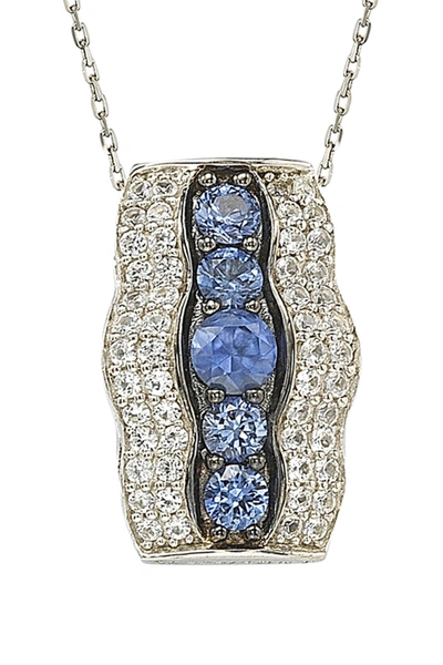 Suzy Levian Sterling Silver Pink Sapphire And Diamond Accent Wavy Pendant In Blue