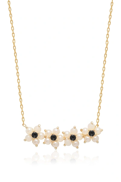Shop Gab+cos Designs Mother Of Pearl & Onyx Flower Pendant Necklace In Gold