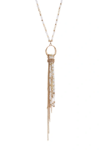 Shop Melrose And Market Beaded Tassel Pendant Necklace In White Multi- Gold