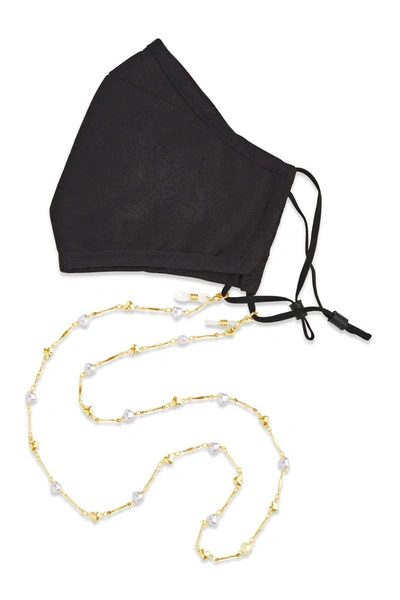 Shop Sterling Forever Imitation Pearl Heart Station Face Mask & Glasses Chain In Gold