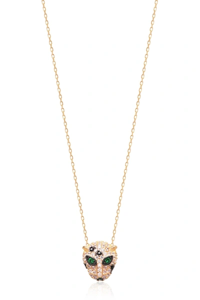 Gab+cos Designs 14k Yellow Gold Vermeil Pave Cz Panther Pendant Necklace In Gold