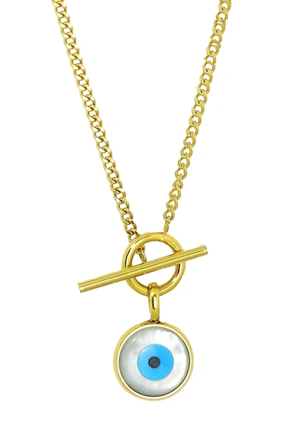Shop Savvy Cie 14k Gold Plated Evil Eye Toggle Necklace In Yellow
