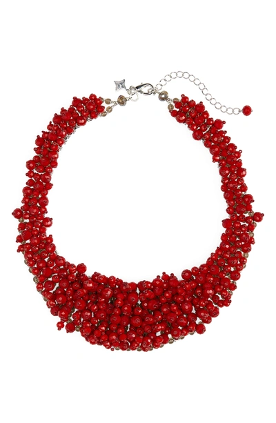 Shop Panacea Crystal Beaded Statement Necklace In Red