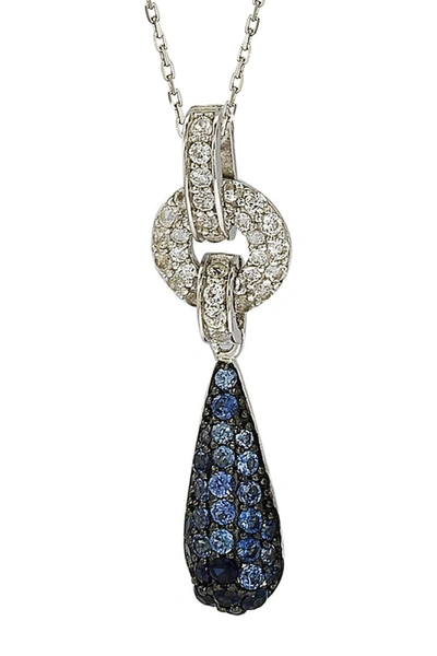 Suzy Levian Sterling Silver Blue Sapphire, Created White Sapphire & Brown Diamond Pendant Necklace In Blue