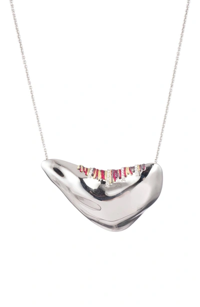 Shop Alexis Bittar Rhodium Plated Stitch & Crystal Pendant Necklace In Silver
