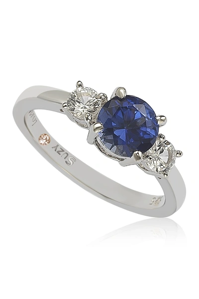 Suzy Levian White & Blue Sapphire Ring In Blue