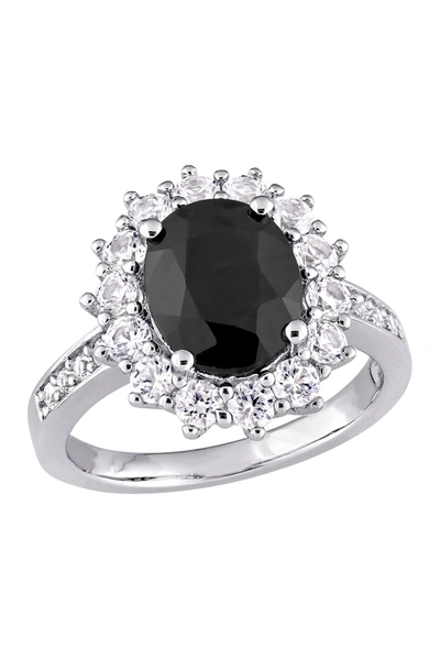 Delmar Sterling Silver Black Sapphire & Lab Created White Sapphire Halo Ring In Black
