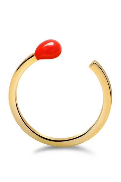 Gab+cos Designs Yellow Gold Vermeil Red Matchstick Bypass Ring In Gold