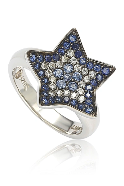 Shop Suzy Levian Sterling Silver Sapphire Brown Diamond Accent Star Ring In Blue