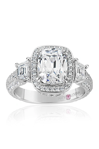 Suzy Levian Sterling Silver Cushion-cut Cz Center Stone Ring In White