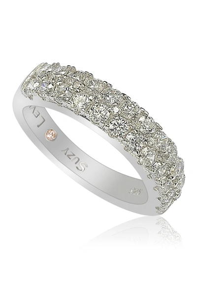 Suzy Levian Sterling Silver 3-row Pave Cz Band Ring In White