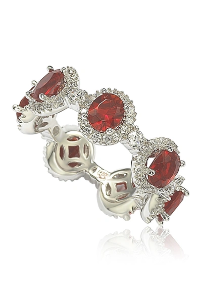 Shop Suzy Levian Sterling Silver Prong Set Red Cz & Pave Halo Station Eternity Band Ring