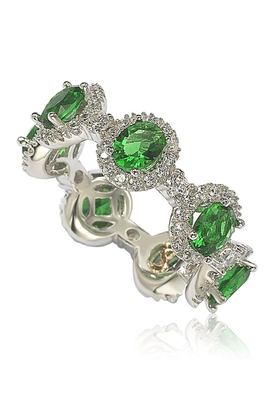 Shop Suzy Levian Sterling Silver Prong Set Green Cz & Pave Halo Station Eternity Band Ring