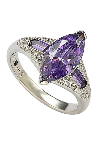 Suzy Levian Sterling Silver Purple Cz Marquise Ring In Purple