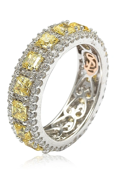 Suzy Levian Sterling Silver Cubic Zirconia Yellow And White Modern Eternity Band