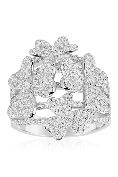 Suzy Levian Sterling Silver Cz Multi Flower Ring In White