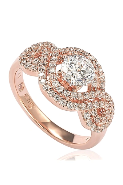 Suzy Levian Rose Sterling Silver White Round Cut Cz Engagement Ring In Rose