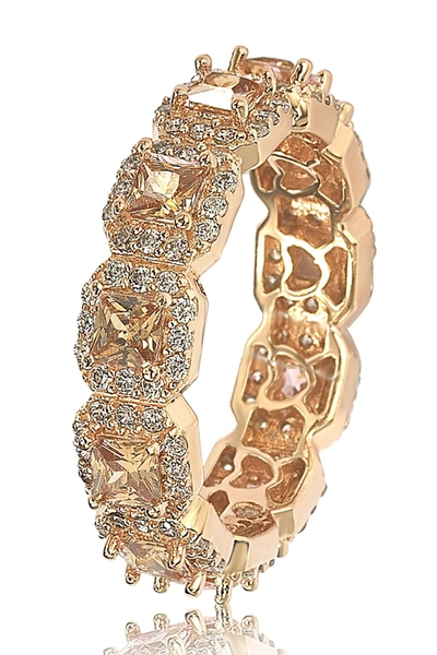 Suzy Levian Gold-tone Sterling Silver Asscher Cut Brown Cz Band Ring In Brown