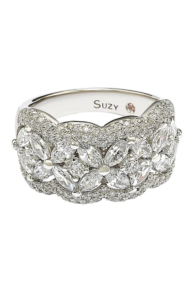 Suzy Levian Round-cut & Marquise-cut Cubic Zirconia Flower Ring In White