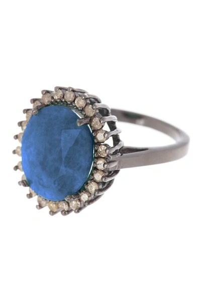 Shop Adornia Fine Black Rhodium Plated Sterling Silver Halo Diamond Blue Sapphire Ring