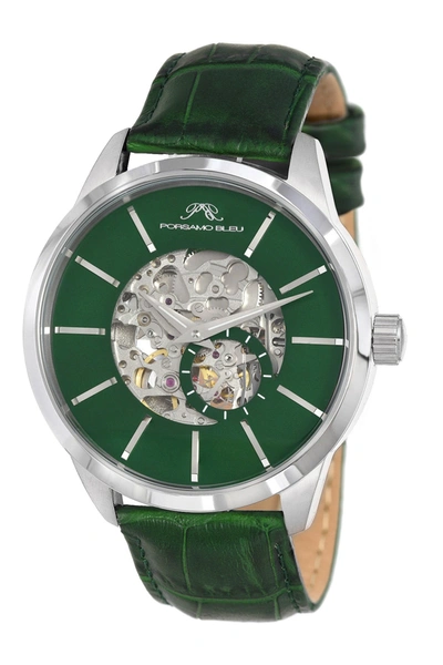Shop Porsamo Bleu Cassius Automatic Leather Strap Watch, 45mm In Green