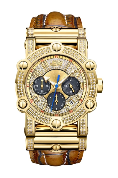 Shop Jbw Phantom 10 Year Chronograph Diamond Croc Embossed Leather Strap Watch, 42mm In Gold