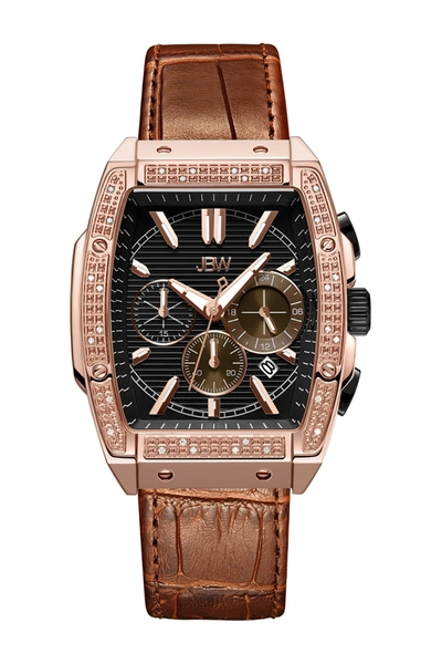 Shop Jbw Men's Echelon Diamond Croc Embossed Leather Strap Watch In Rose Gold